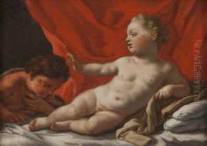 Gesu Bambino E San Giovanni Battista Bambino by Francesco Solimena