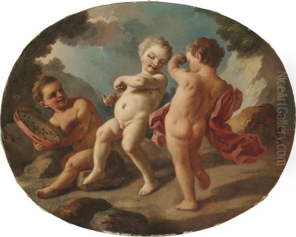 Three Puttis Playing Instruments And Dancing - view 1