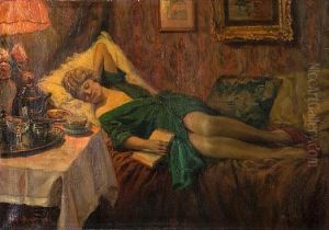 Reclining Woman Reading by Ernest De Nagy