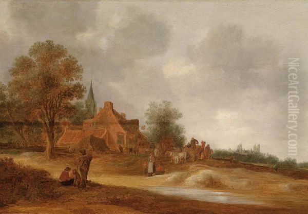 Dunenlandschaft Mit Einem Dorf Und Einer Stadt Im Hintergrund - view 1