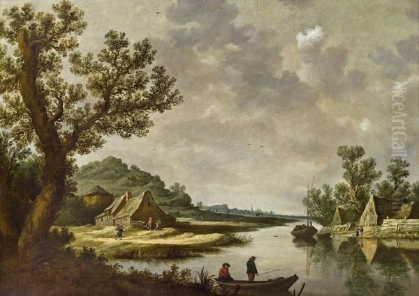 Flusslandschaft Mit Anglern - view 1