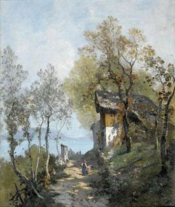 Sonnige Wegpartie Mit Bauerin Und Kind by Francois Louis Fritz De Niederhausern