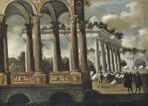 An Architectural Capriccio With Elegant Figures Conversing by Francois de Nome (Monsu, Desiderio)
