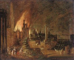 Aeneas Fleeing Burning Troy With Anchises And Ascanius