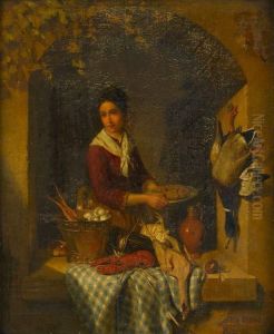 Woman With Tray, Lobster, Eggs And Fowl At A Casement