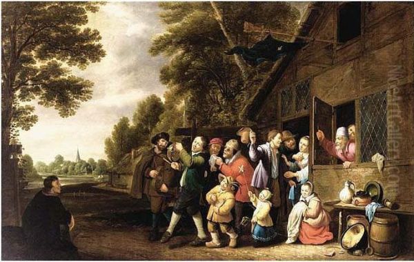 A Procession Of Peasants Leaving A Country Inn, Playing Musical - view 1
