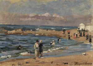 Vista De Praia Com Figuras by Marques De Oliveira