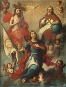 La Santisima Trinidad Y San Miguel Arcangel by Jose De Paez