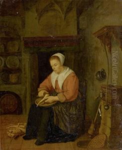 Peasant Woman In The Kitchen by Abraham de Pape
