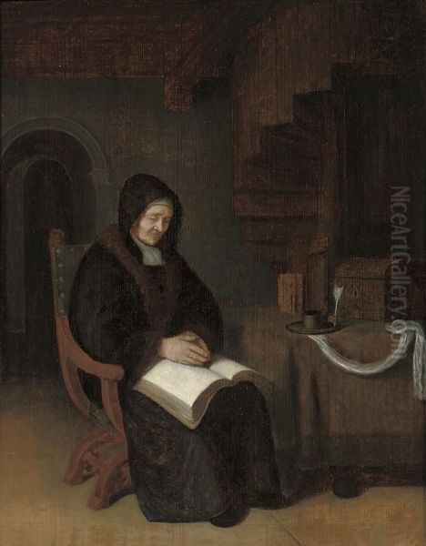 An Old Woman Reading In An Interior - view 1