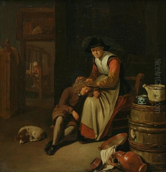 A Seated Woman Caressing A Boy's Head In An Interior - view 1