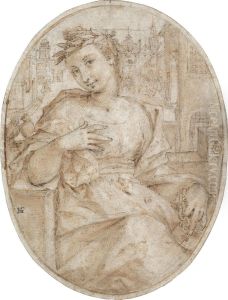 An Allegorical Female Figure by Crispijn I De Passe
