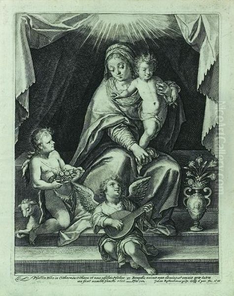 La Vierge Et L'enfant Jesus Avec Saint-jean D'apres J. Rottenhamer. 24 X 18,5. Et Autres Scenes De Nativites Ou De La Passion Du Christ Par Ou D'apres Les Sadeler, J. Stradam. In 4°. Burin - view 1