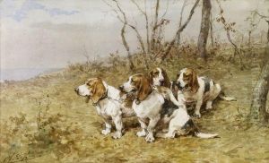 Le Relais De Chiens. 
Bassets Tricolores by Charles Olivier De Penne