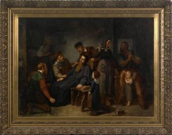 Auguste De Pinelli(french, B. 1823), Oil On Canvas Interior Scene With Figures, Signed Lower Right ''a. De Pinelli'', 39'' X 51''. - view 1