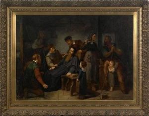 Auguste De Pinelli(french, B. 1823), Oil On Canvas Interior Scene With Figures, Signed Lower Right ''a. De Pinelli'', 39'' X 51''. by Auguste de Pinelli