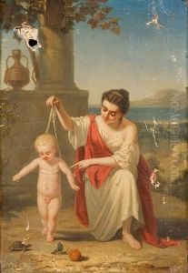 I Primi Passi. Olio Su Tela by Auguste de Pinelli