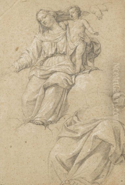 Vierge Assise, Tournee Vers La Gauche Et Tenant De La Main Gauchel'enfant Jesus Debout Aupres D'elle - view 1