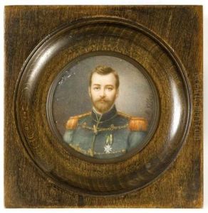 Portrait Miniature Sur Ivoire Signe N. Elbey, Representant L'empereur En Tenue D'officier.