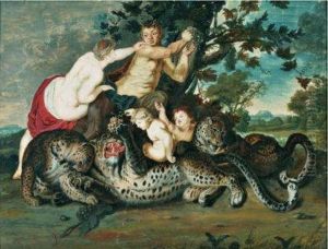 Leopards Avec Satyre Et Nymphe by Pierre Paul De Pommayrac