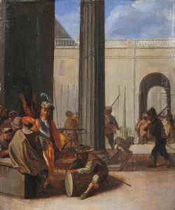 A 'kortegaardje': Soldiers Conversing Amongst Classical Buildings by Willem De Poorter