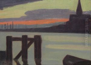 View Of The River Scheldt Near A Stockade At Sunset View Of The River Scheldt Near A Stockade At Sunset