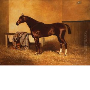 A Liver Chestnut Horse In A Stall by Alfred F. De Prades