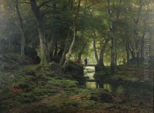 Boerinnetje Op Een Brug In Hetbos by Ferdinand De Prins