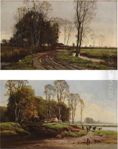 Landschap Met Landweggetje En Figuurbij Boerderij En Molen. - view 1