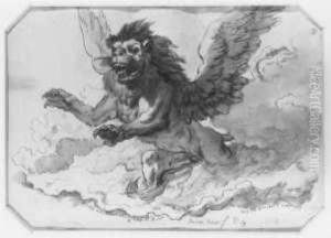Uber Wolken Schwebender Geflugelter Lowe by W.P. De Quincey