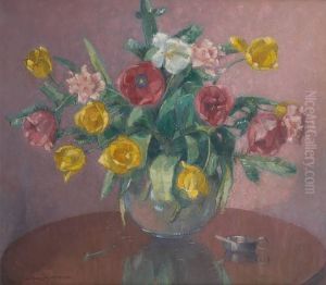 Vase Fleuri De Roses Et Depivoines by Mecislas De Rakowsky