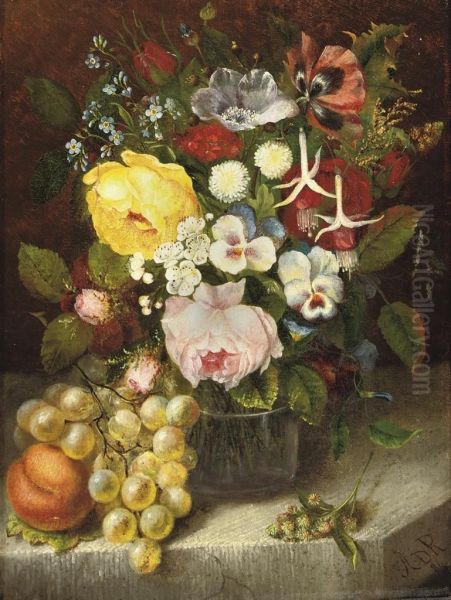 Roses, Violets And Forget-me-nots In A Vase - view 1