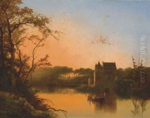 On The River By The Castle by Jacobus Augustinus De Rijk
