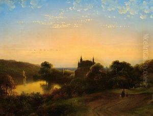 Landscape With A Castle By The Water At Sunset Landscape With A Castle By The Water At Sunset