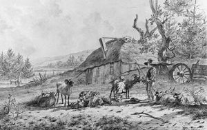 Two Young Herdsmen With Cattle By A Farm Two Young Herdsmen With Cattle By A Farm