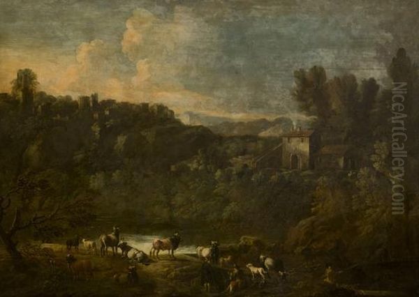 Paesaggio Con Gregge E Veduta Di Tivoli In Lontananza - view 1