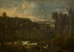 Paesaggio Con Gregge E Veduta Di Tivoli In Lontananza by Gaetano De Rosa