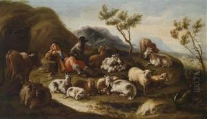 A Landscape With A Sleeping Shepherd Andhis Flock