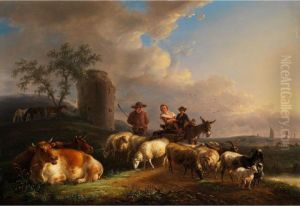 Schaferszene In Italienisierenderideallandschaft Mit Blick Auf Die Kuste by Jean-Baptiste De Roy