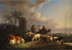 Schaferszene In Italienisierender Ideallandschaft by Jean-Baptiste De Roy