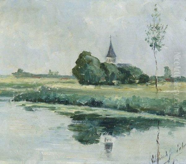 Paysage Fluvial Avec L'eglise De Laethem Saint Martin - view 1