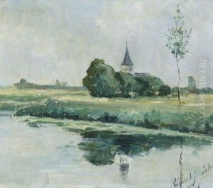 Paysage Fluvial Avec L'eglise De Laethem Saint Martin by Valerius De Saedeleer