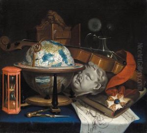 Still Life With A Globe, A Violin, Hourglass, And An Order by Simon Renard De Saint-Andre