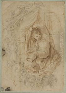 Study Of Putto In A Garland by Augustin de Saint-Aubin