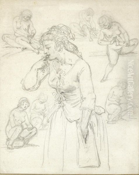 Studies Of Young Women At Their Toilet And A Woman Eatingcherries - view 1