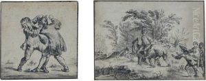 La Bagarre Et Garcons Jouant by Augustin de Saint-Aubin