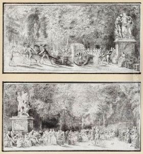 Spectacles De Tuileries: Les Chaises And Le Tonneau D'arrosage by Gabriel De Saint Aubin