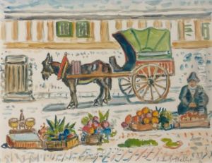 Marchand De Primeurs Et Sa Charrette by Henri Lienard De Saint-Delis
