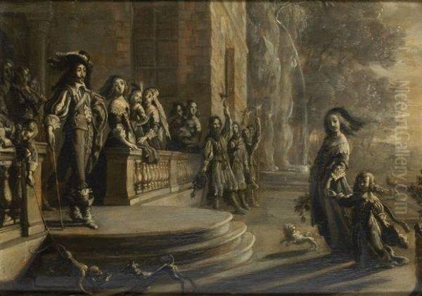Louis Xiii Accueillant La Reine Anne D'autriche Et Le Dauphin Defrance Louis Dans Le Parc - view 1