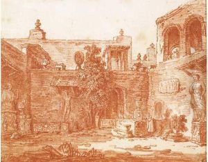La Cour De La Villa Borioni by Richard De Saint-Non